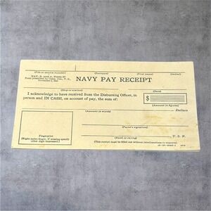 US Navy Pay Receipt Form Booklet WWII 1943 Vintage Military Ephemera
